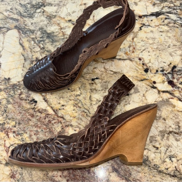 Michael Kors Brown Woven Leather Wedge Sandals - Picture 3 of 9